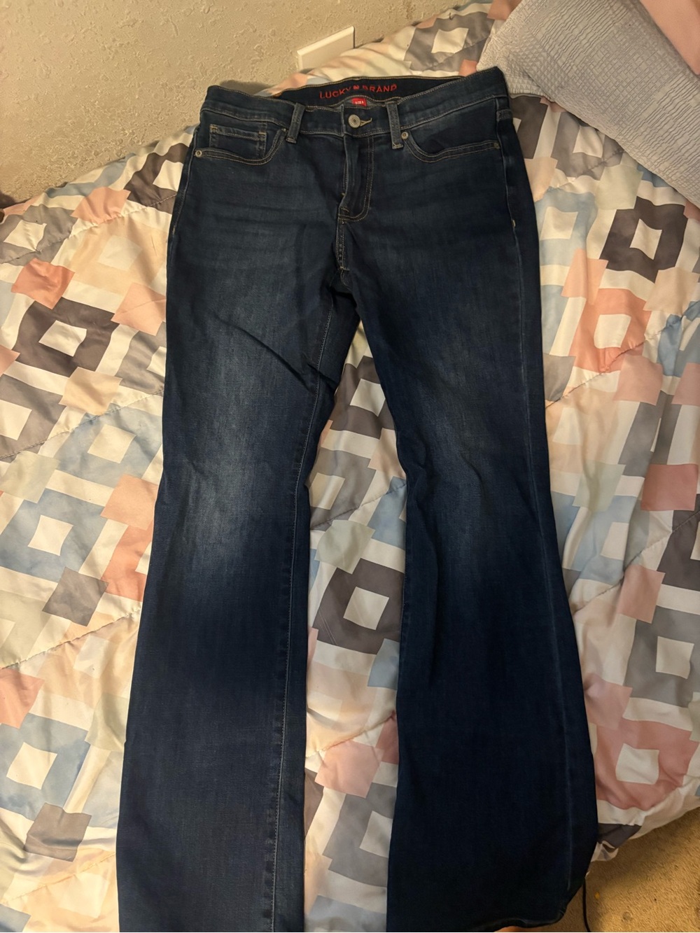 Lucky Brand Dark Blue Denim Jeans with Red Logo Accent